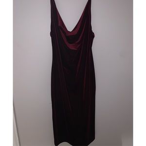 Wine color velvet dress.